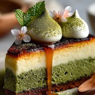 Baked Vanilla Matcha Cheesecake with Basque Twist