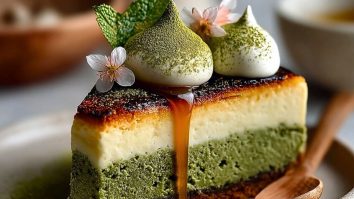 Baked Vanilla Matcha Cheesecake with Basque Twist