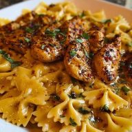Bowtie Pasta with Creamy Cajun Chicken and Mozzarella Cheese Sauce