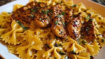 Bowtie Pasta with Creamy Cajun Chicken and Mozzarella Cheese Sauce