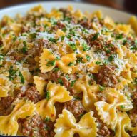 Cajun Cream Cheese Alfredo Bowties with Spiced Ground Beef