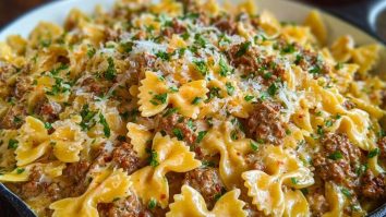 Cajun Cream Cheese Alfredo Bowties with Spiced Ground Beef