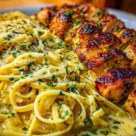 Garlic Butter Chicken with Velvety Parmesan Linguine