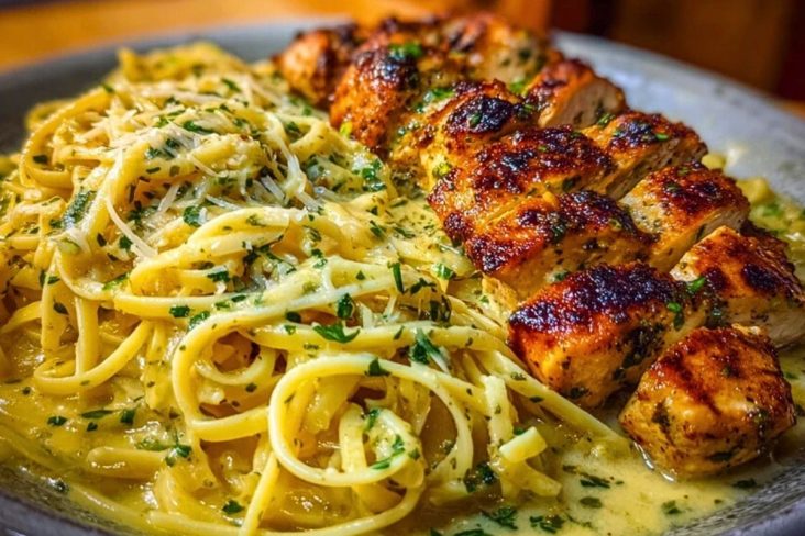 Garlic Butter Chicken with Velvety Parmesan Linguine