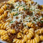 Cheesy Garlic Twisted Pasta with Cajun Ground Beef and Alfredo Velveeta