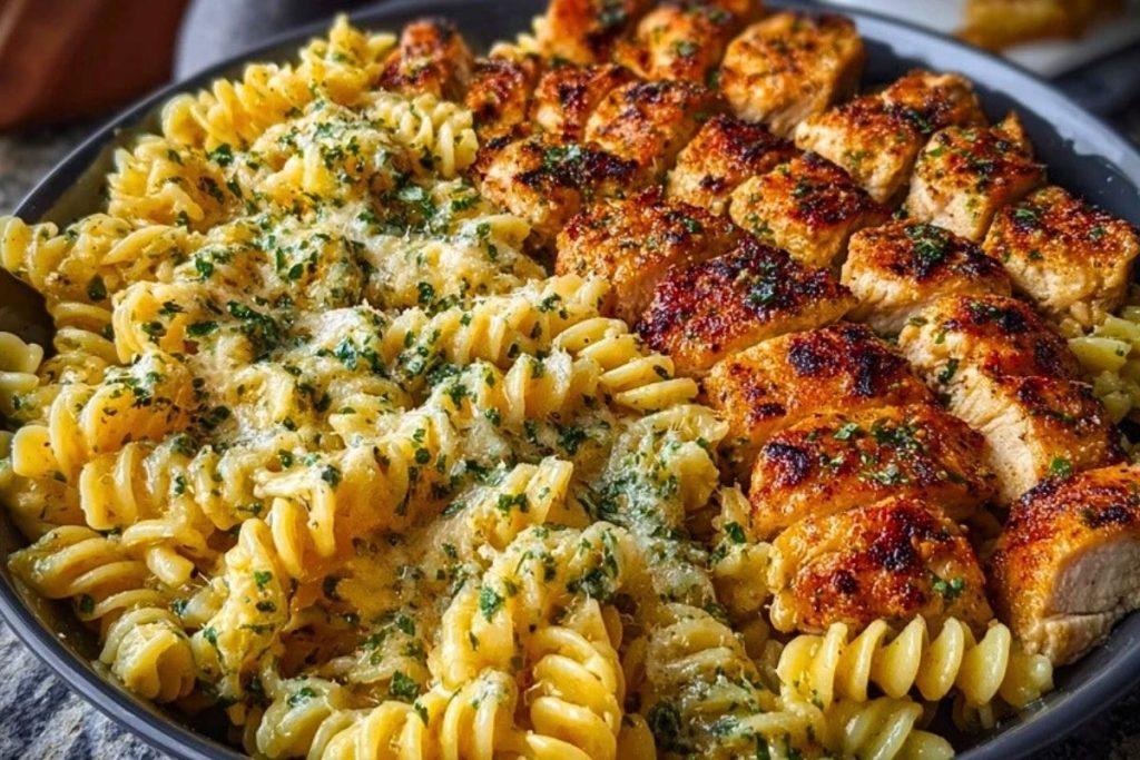 Cheesy Rotini with Garlic Parmesan Chicken Easy Pasta Dinner