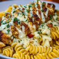Creamy Cajun Chicken Rotini with Garlic Mozzarella Sauce