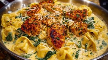 Creamy Chicken Tortellini with Spinach and Garlic Parmesan Cheese