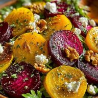 Golden Beet Salad with Goat Cheese and Walnuts