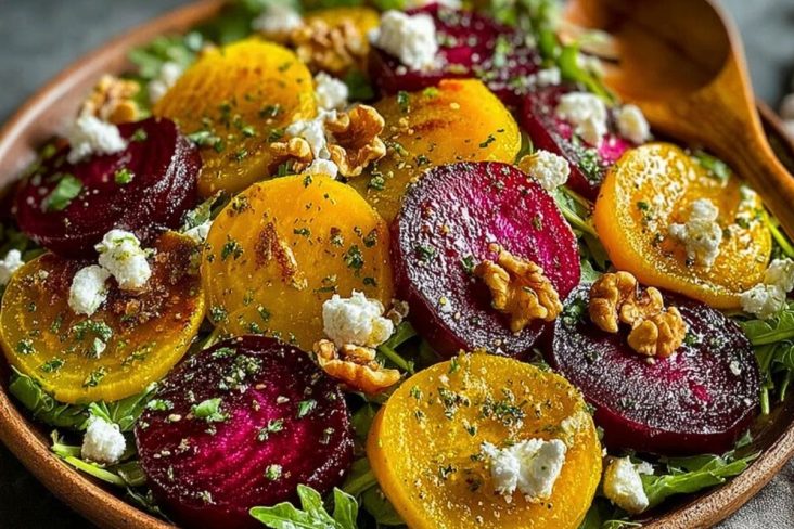 Golden Beet Salad with Goat Cheese and Walnuts