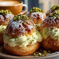 Irresistible Pistachio Cream Puffs That Melt in Your Mouth