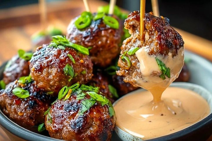 Korean BBQ Meatballs with Spicy Mayo Dip