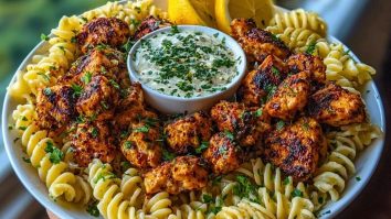Lemon Cajun Chicken Bites with Creamy Garlic Herb Alfredo Twists