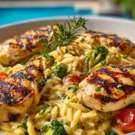 Mediterranean Creamy Chicken Orzo