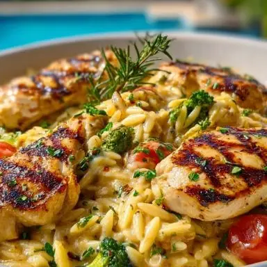 Mediterranean Creamy Chicken Orzo