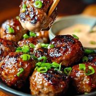 Tender Korean BBQ Meatballs with Spicy Mayo Dip