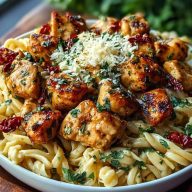 Tuscan Garlic Chicken Bites & Sun-Dried Tomato Cajun Alfredo Pasta