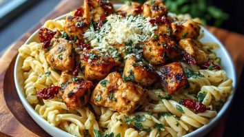 Tuscan Garlic Chicken Bites & Sun-Dried Tomato Cajun Alfredo Pasta