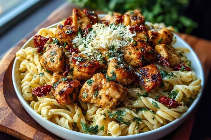 Tuscan Garlic Chicken Bites & Sun-Dried Tomato Cajun Alfredo Pasta