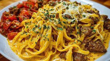 Cajun Beef Linguine in Creamy Velveeta Parmesan Garlic Sauce