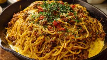 Cajun Beef Spaghetti in Creamy Three-Cheese Parmesan Sauce