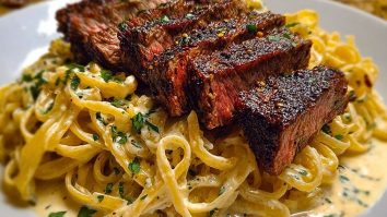 Cajun Garlic Butter Steak over Creamy Parmesan Linguine