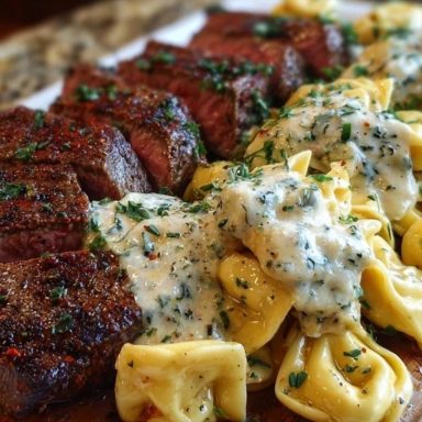Cajun Garlic Butter Steak with Cheesy Alfredo Tortellini