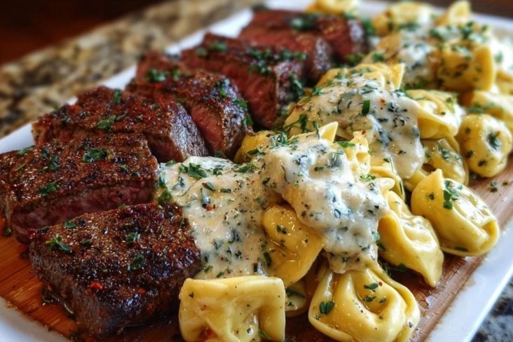 Cajun Garlic Butter Steak with Cheesy Alfredo Tortellini