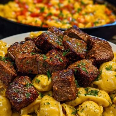 Cajun Steak Bites with Cheesy Garlic Shell Pasta Skillet