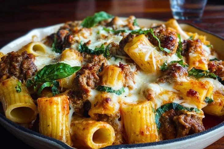 Cheesy Beef and Italian Sausage Rigatoni in Garlic Butter Sauce 1