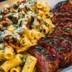 Cheesy Cajun Garlic Butter Steak with Creamy Rigatoni 1