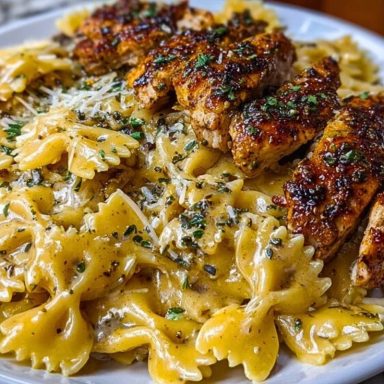 Cheesy Garlic Cajun Chicken Bowtie Pasta in Alfredo Sauce