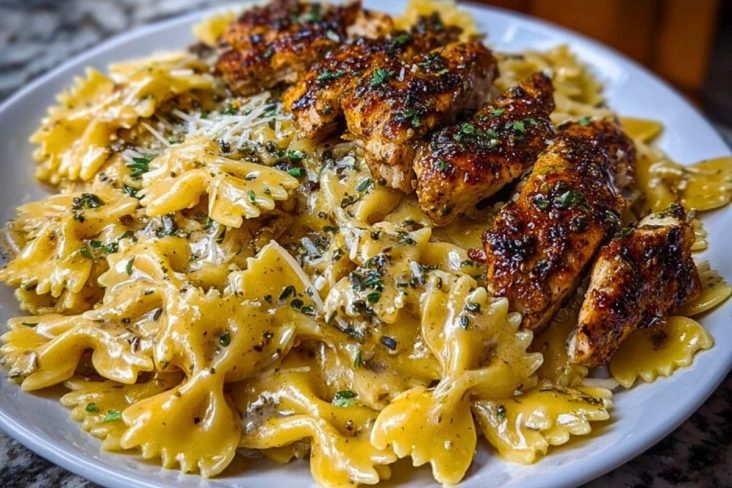 Cheesy Garlic Cajun Chicken Bowtie Pasta in Alfredo Sauce