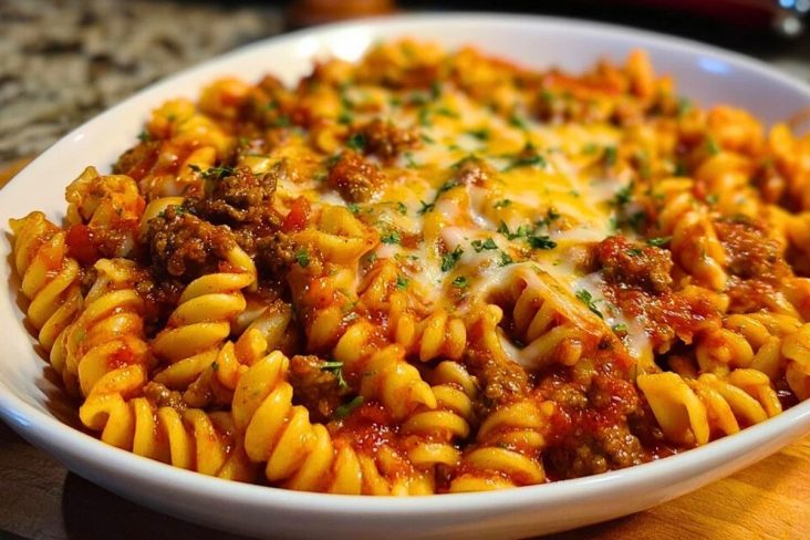 Cheesy Velveeta Rotini with Italian Beef Marinara