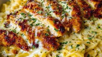 Chicken Smothered in Cheesy Alfredo Three-Cheese Spaghetti Sauce 1