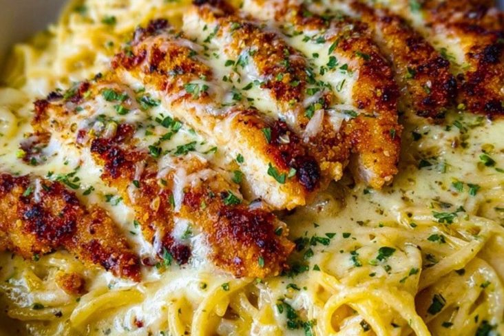 Chicken Smothered in Cheesy Alfredo Three-Cheese Spaghetti Sauce 1