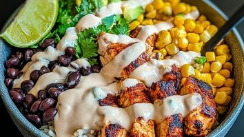 Chipotle Chicken Bowl with Black Beans, Corn, & Creamy Sauce