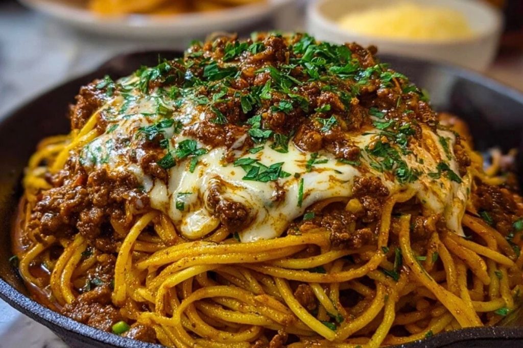 Creamy Cajun Beef Spaghetti with Three-Cheese Parmesan Sauce