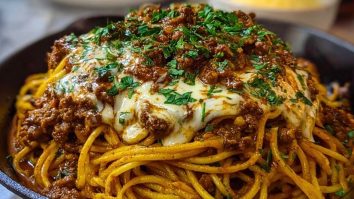 Creamy Cajun Beef Spaghetti with Three-Cheese Parmesan Sauce