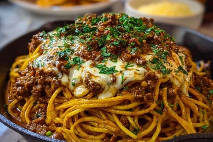 Creamy Cajun Beef Spaghetti with Three-Cheese Parmesan Sauce