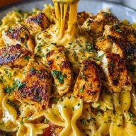 Creamy Cajun Chicken Bowtie Pasta with Garlic Cheese Sauce
