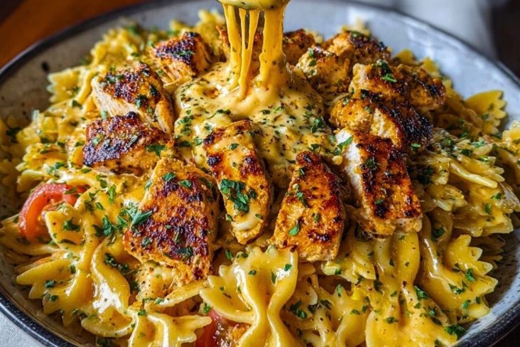 Creamy Cajun Chicken Bowtie Pasta with Garlic Cheese Sauce