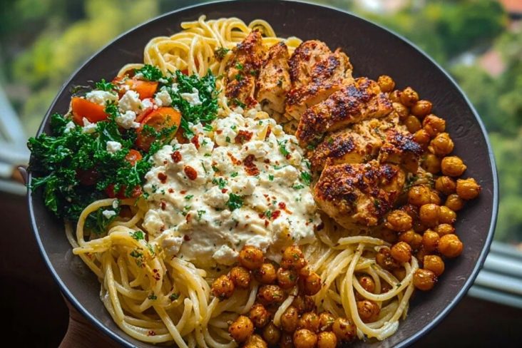 Creamy Cajun Chicken Pasta with Whipped Roasted Garlic Feta & Crispy Chickpeas 1