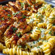 Creamy Cajun Chicken Rotini with Mozzarella Alfredo Sauce