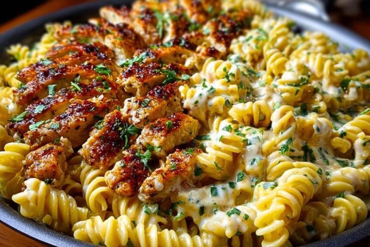 Creamy Cajun Chicken Rotini with Mozzarella Alfredo Sauce