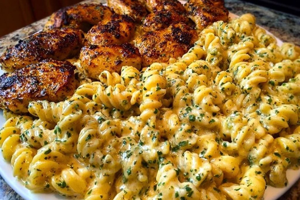 Creamy Garlic Butter Chicken and Rotini in Parmesan Sauce