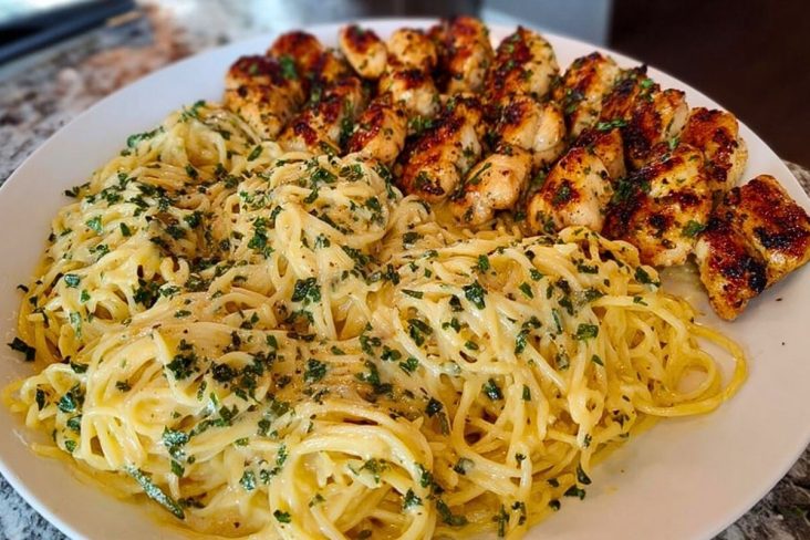 Creamy Garlic Parmesan Chicken with Cheesy Spaghetti
