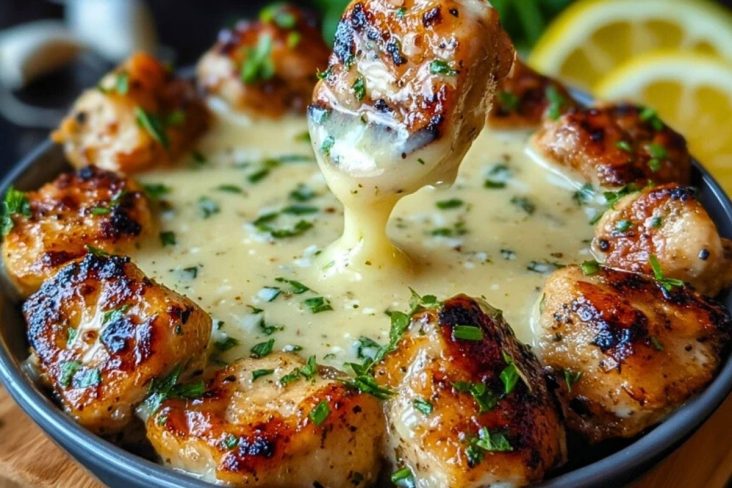 Creamy Garlic Sauce with Grilled Chicken Bites