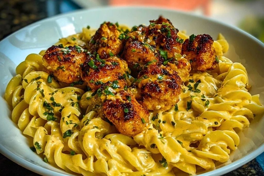 Creamy Jalapeño Garlic Chicken Bites with Twisted Cheddar Cajun Pasta