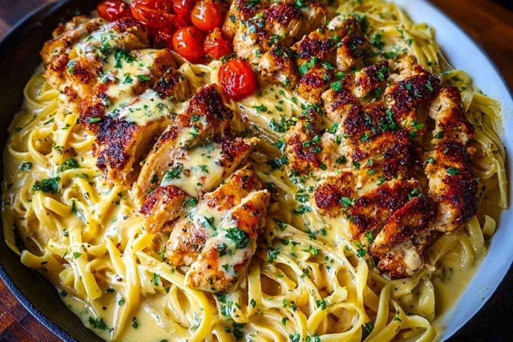 Creamy Mozzarella Chicken Linguine in Garlic Cajun Butter